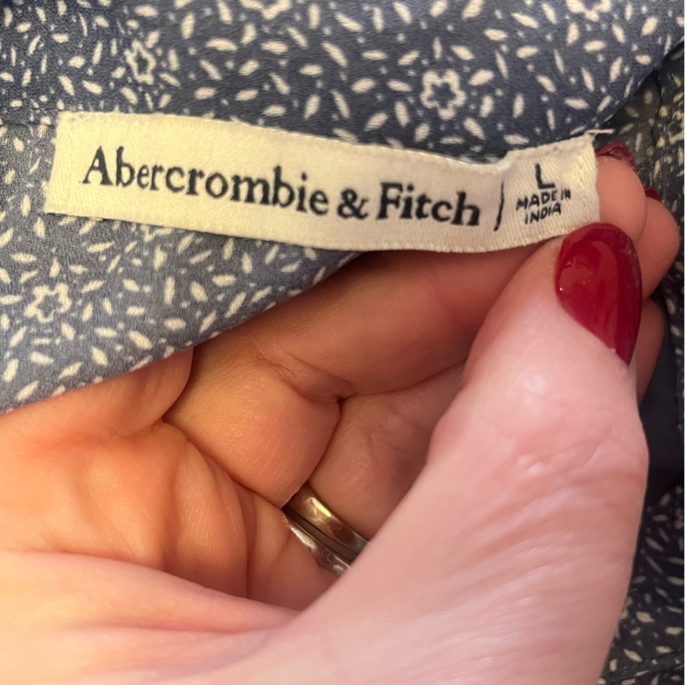Abercrombie & Fitch Floral Shirt Dress Large Tie Back Ruffle Hem Blue spring - Picture 10 of 10
